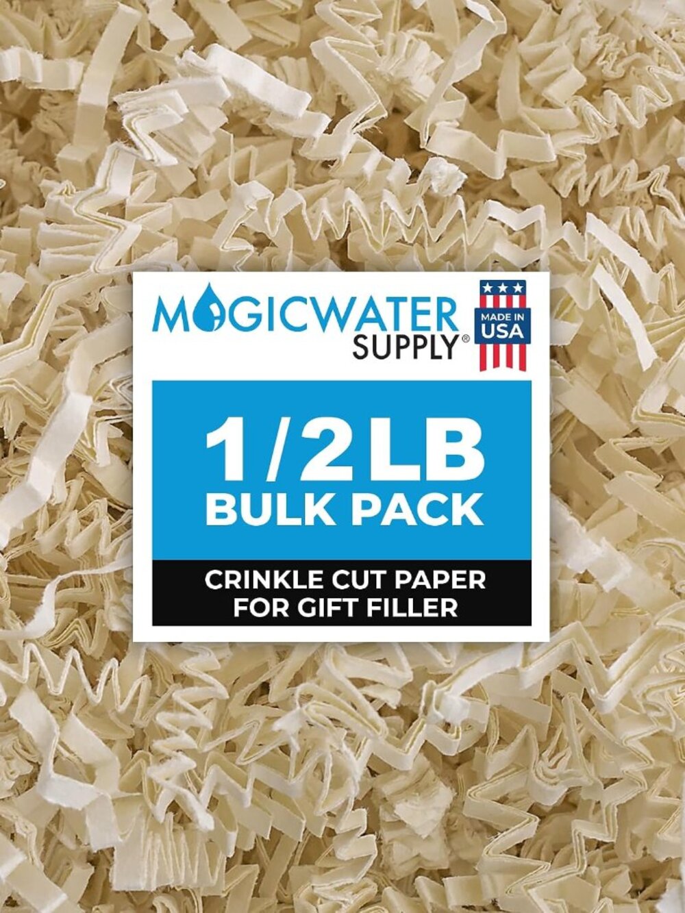 MagicWater Crinkle Cut Paper for Gift Baskets - 1/2LB - Light Ivory
